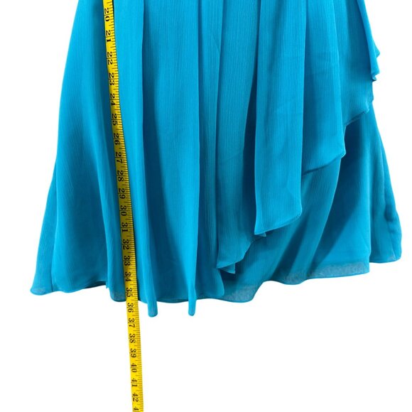 Davids Bridal Strapless Crinkle Chiffon Dress Malibu Front Cascade Size 10 - Picture 11 of 16